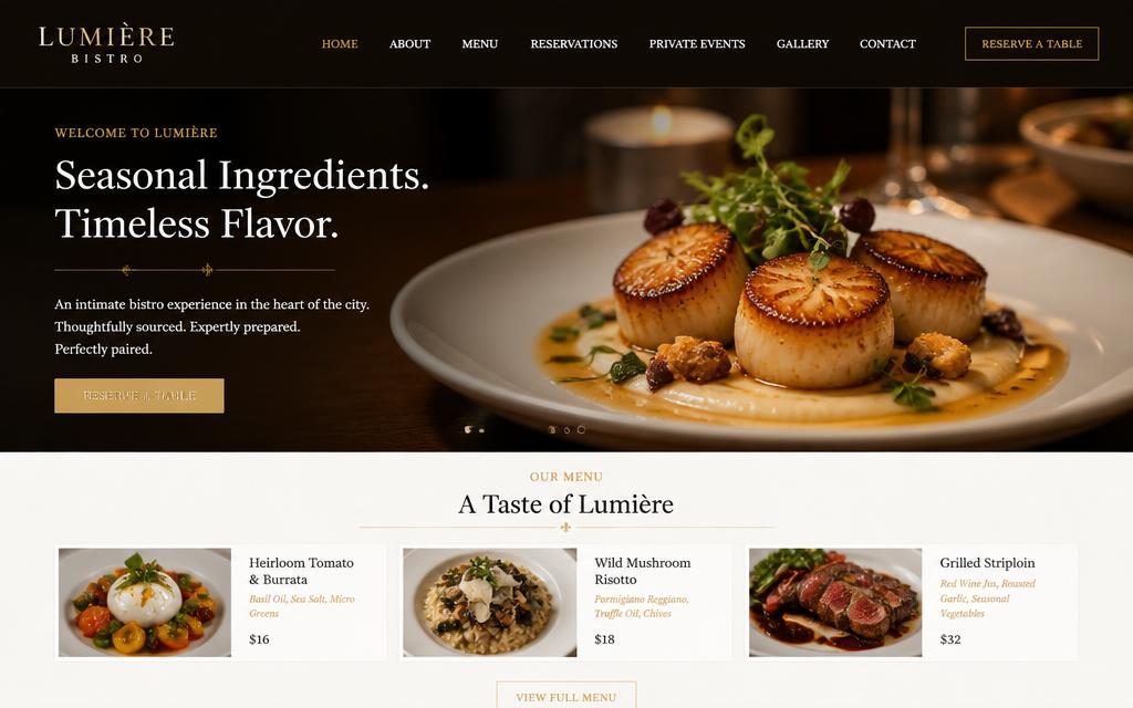 Oran Dining Companion website design preview